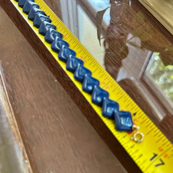 Vintage Navy Blue Square Beaded Trifari Necklace 16 Inch - Picture 13 of 13